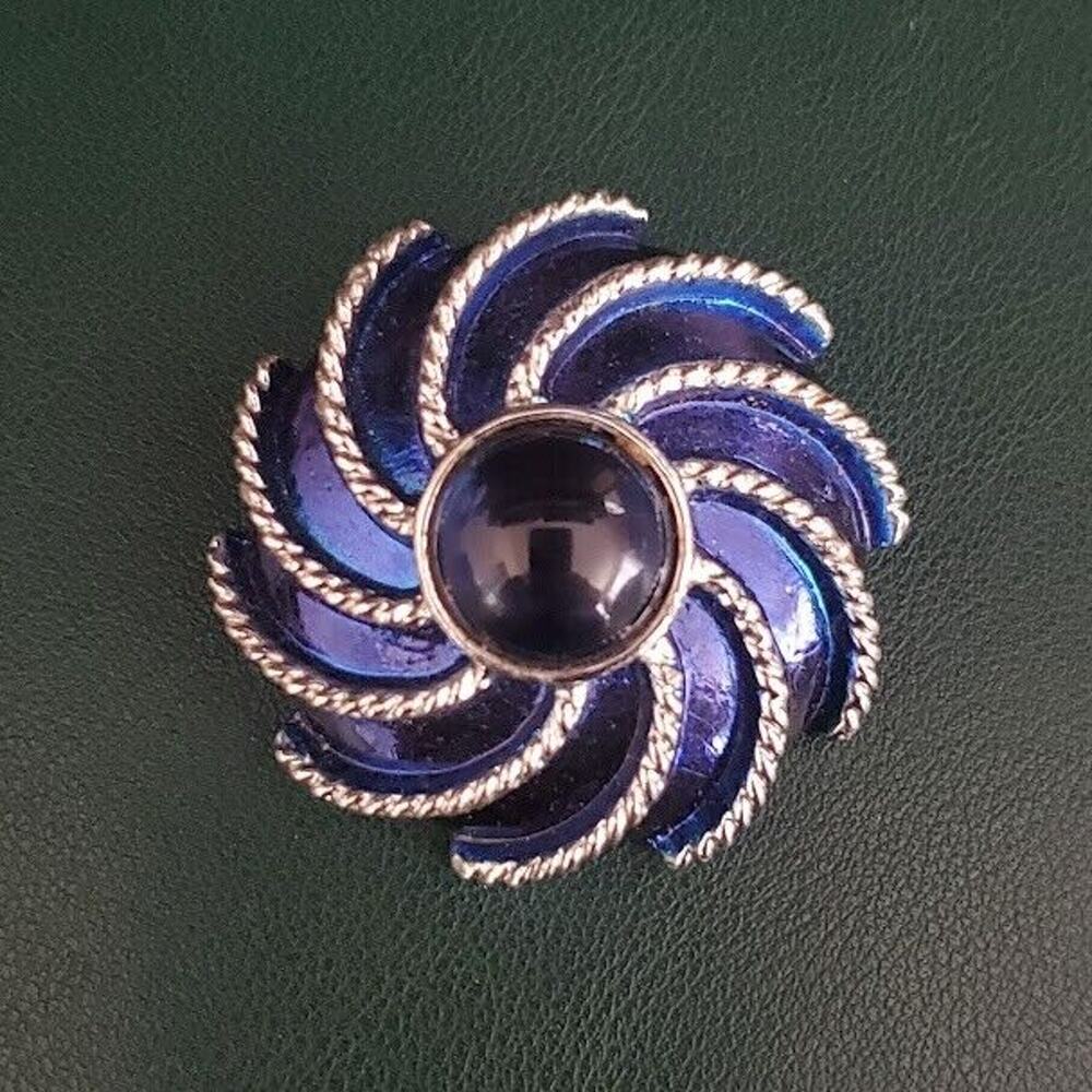 VTG 1970's Avon Moonwind Silver-Tone Blue Cabochon Brooch/Pin Scarf Holder‎
